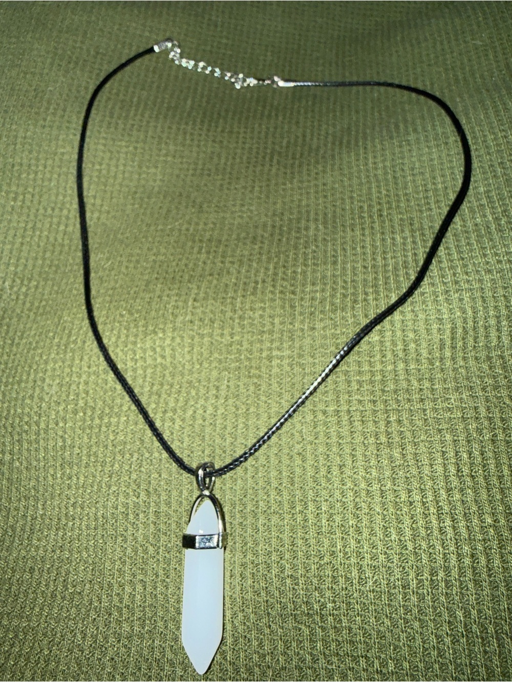 White Crystal Pendant Necklace on Black Cord